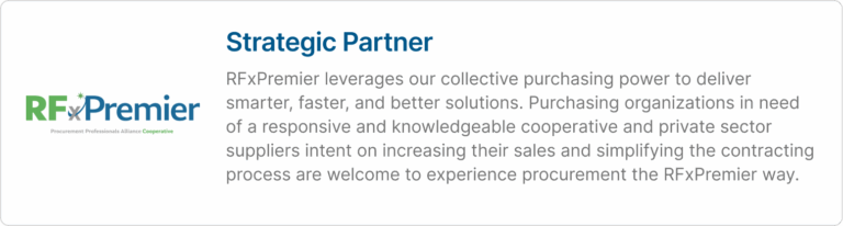 Carousel card titled Strategic Partner for RfxPremier