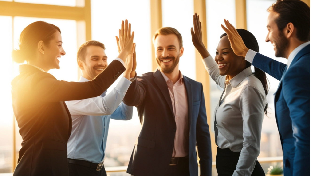 Diverse team of procurement professionals celebrating